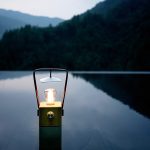 Retro LED Campinglampe Skandika Aurora mit Bambus und Kunstleder
